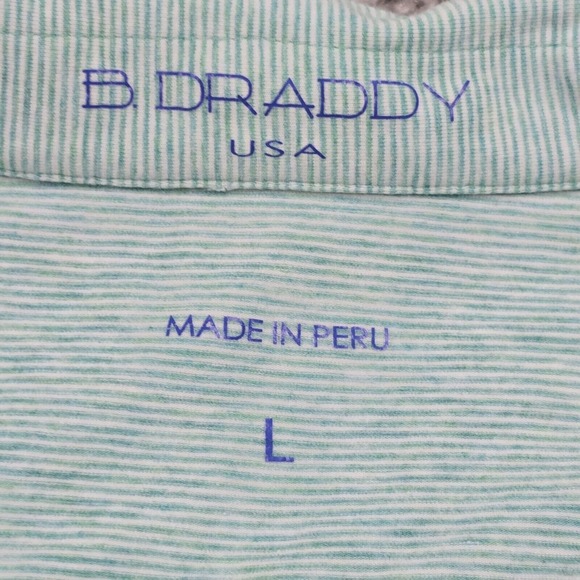 B Draddy Polo Shirt Mens Large Green‎ Striped Short Sleeve Stretch Pima Cotton - Picture 5 of 9